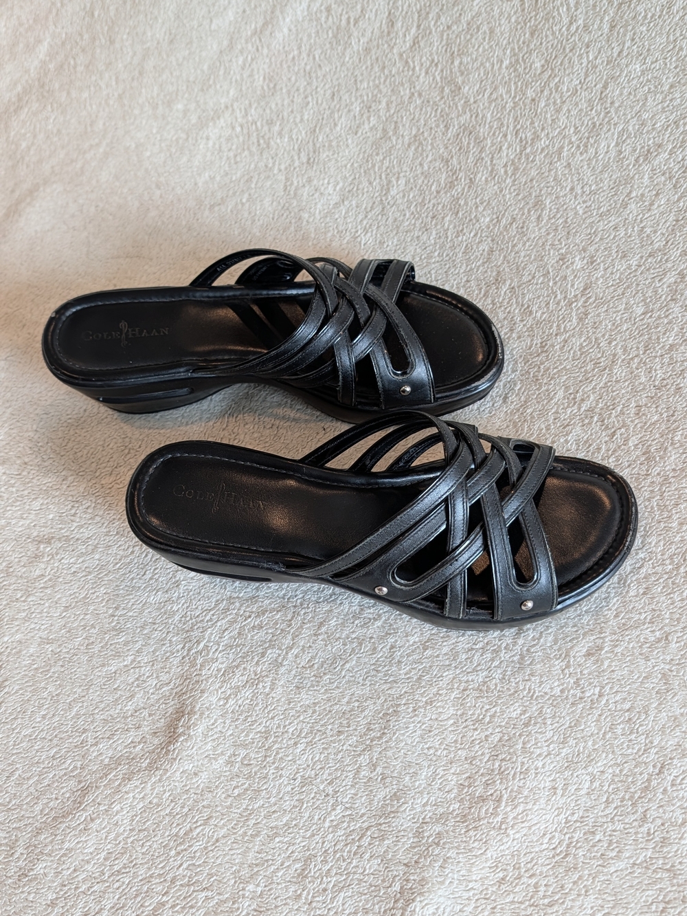 Cole Haan Black Slide Sandals - Leather Strappy Design